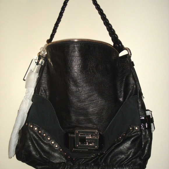 GUESS BY MARCIANO DREAM BLACK LEATHER TOP ZIP TOTE - Picture 1 of 8